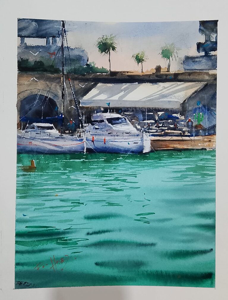 Puerto sotogrande acuarela
